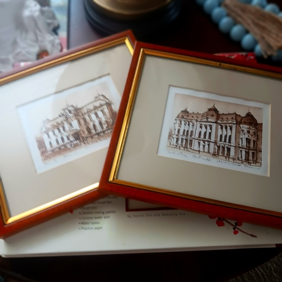 Pair Matted & Framed Victorian Europe Architecture Prints - Picture 1 of 8
